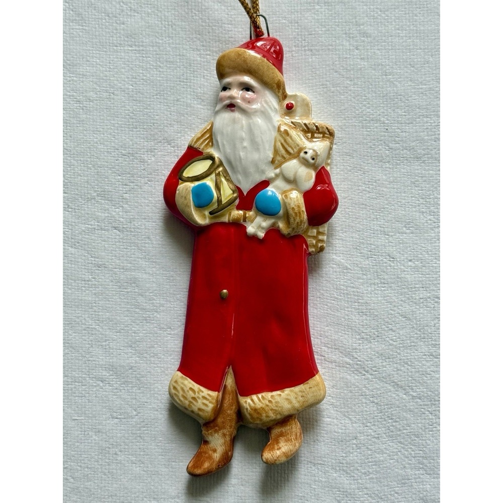 VINTAGE 1982 A COMPANY OF FRIENDS Ceramic Victorian Santa Ornaments Set of 3 NEW - Picture 7 of 14